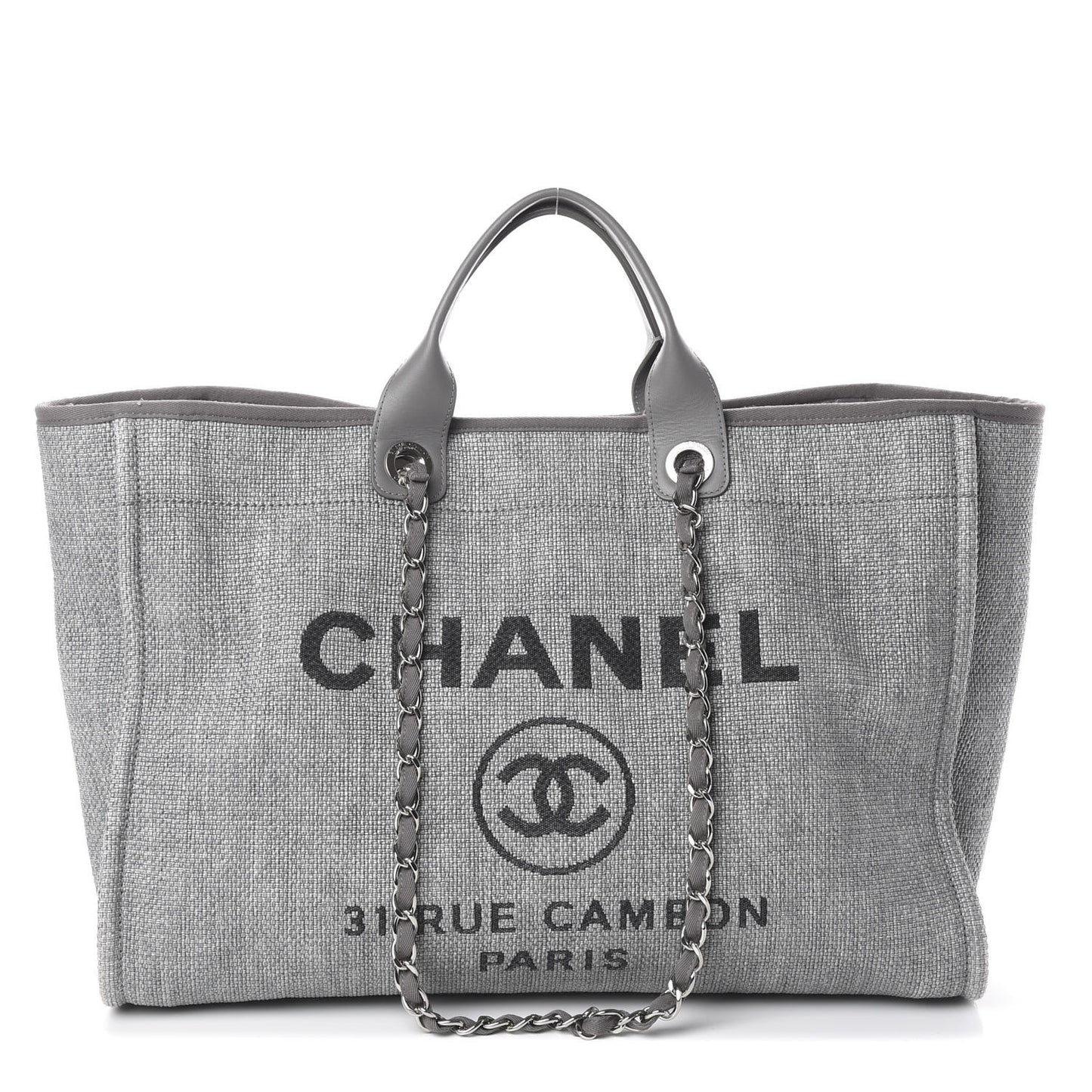 Woven Straw Raffia Medium Deauville Tote Grey