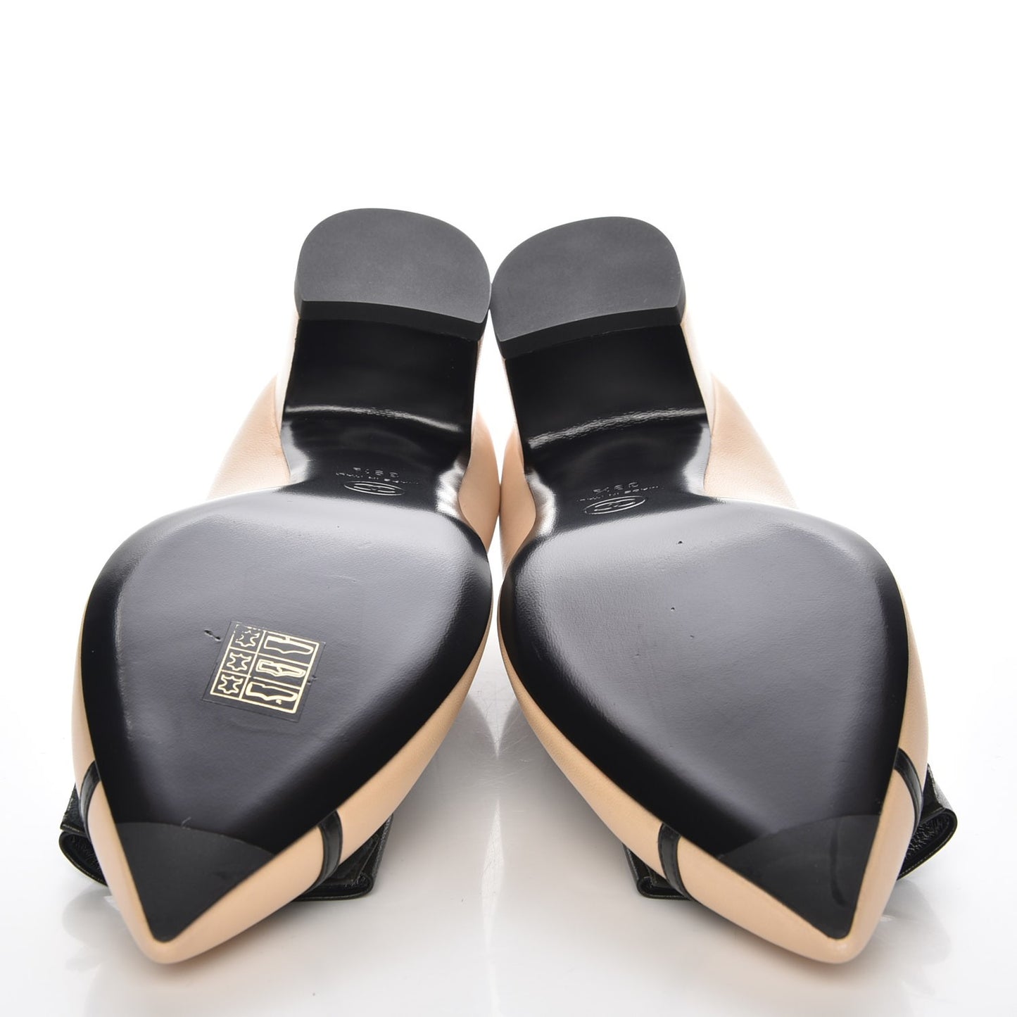 Lambskin Bow Pointed Toe Pumps 39.5 Beige Black