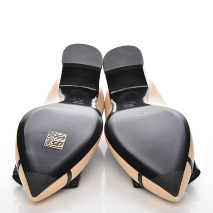 Chanel Lambskin Bow Pointed Toe Pumps 39.5 Beige Black 5 of 9