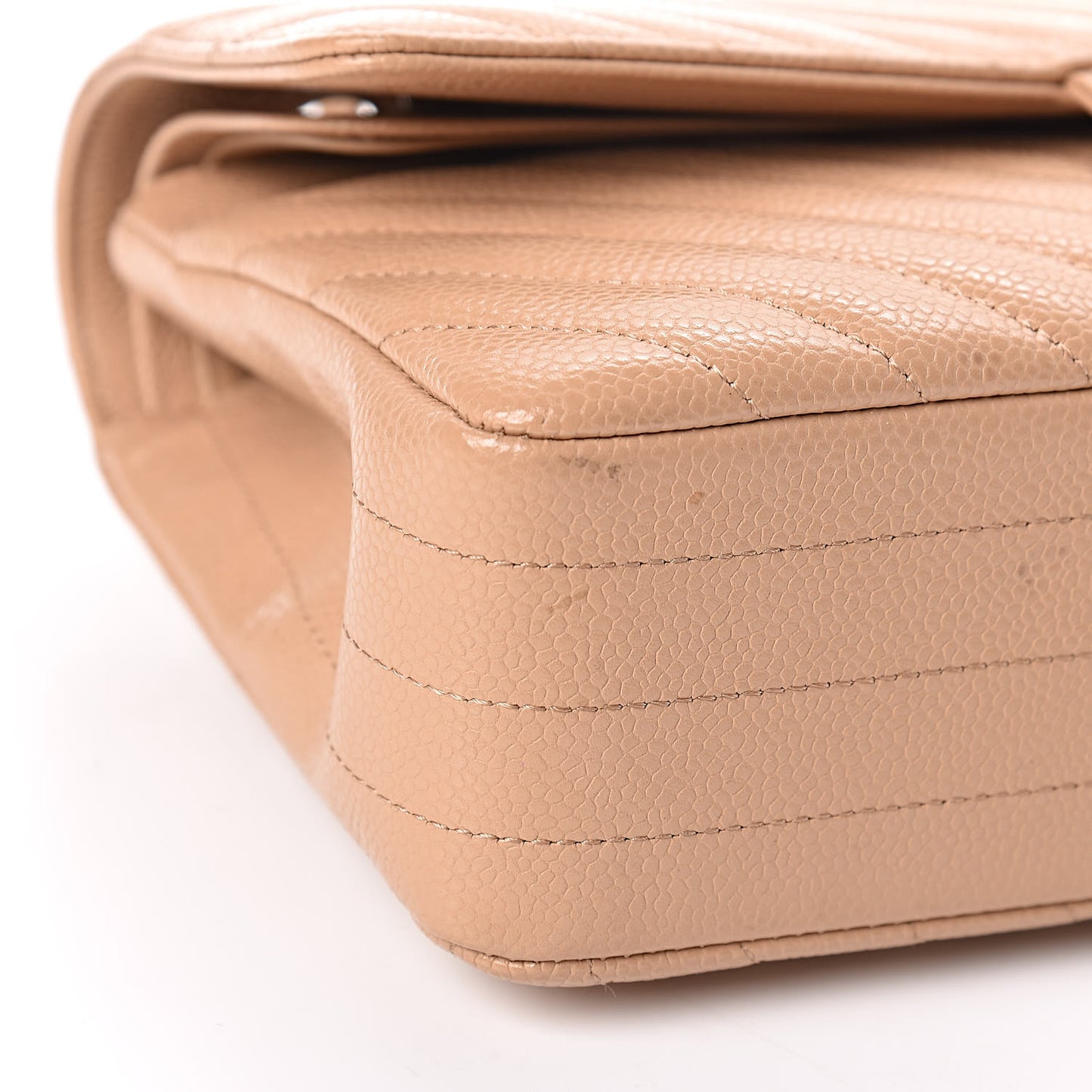 Caviar Chevron Quilted Medium Double Flap Beige