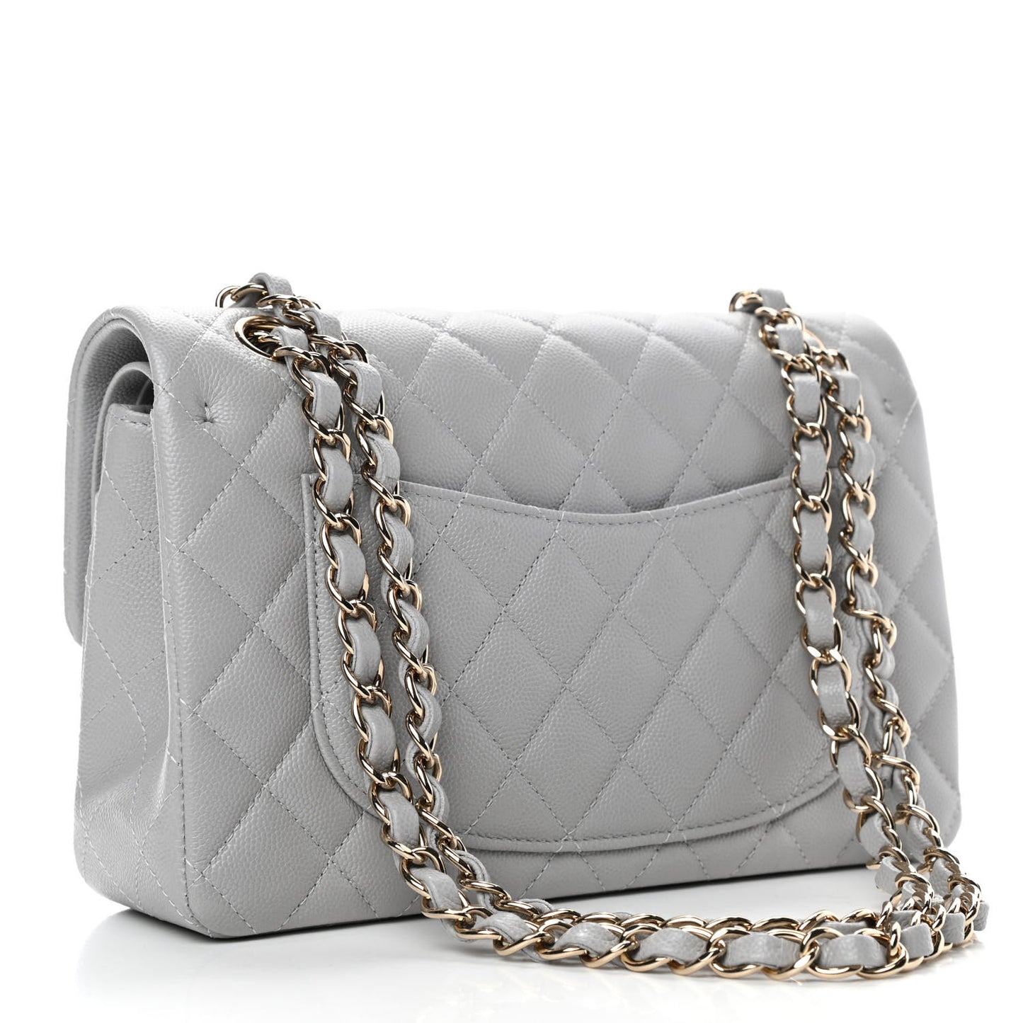 Caviar Quilted Small Double Flap Grey