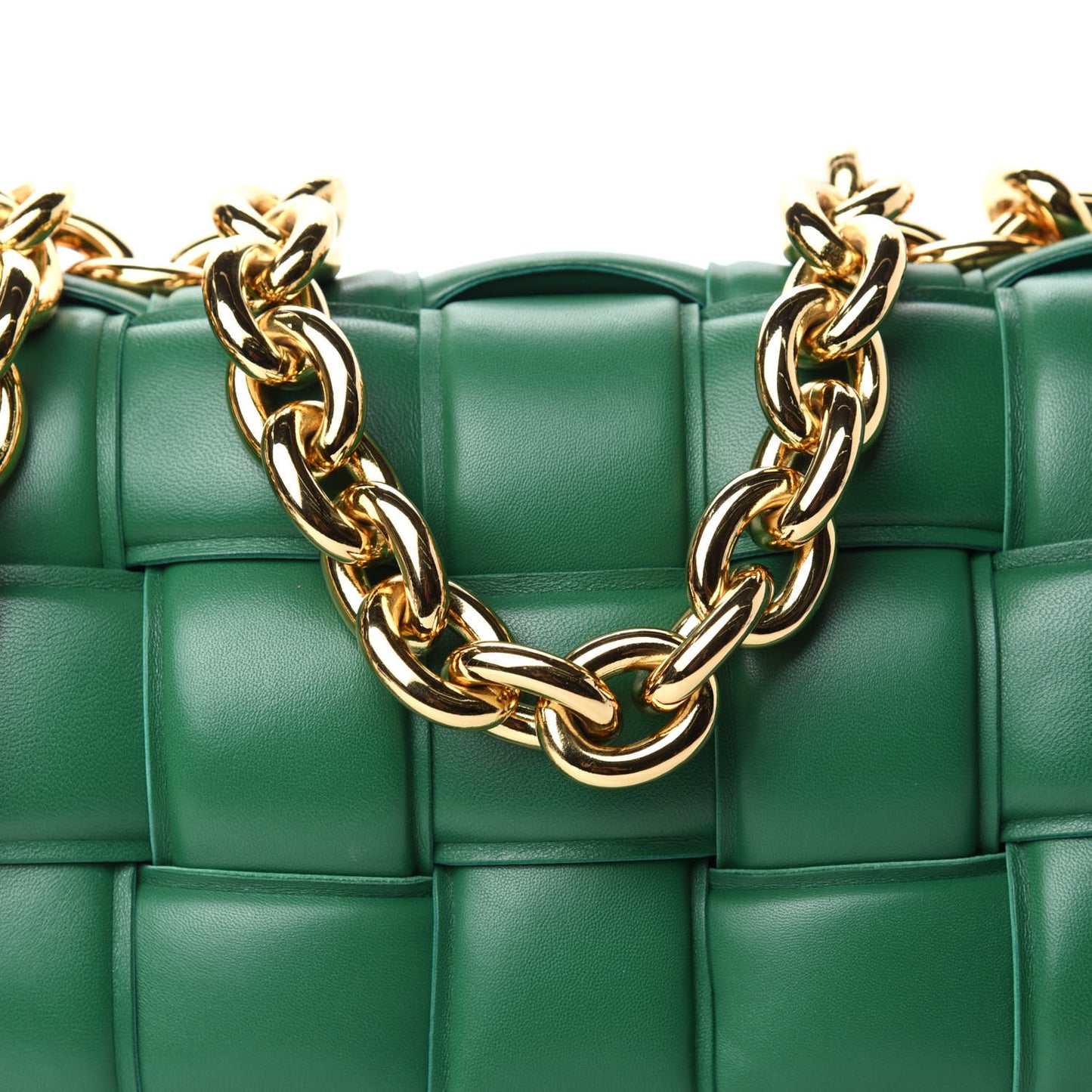 Lambskin Maxi Intreccio Padded Chain Cassette Crossbody Bag Racing Green