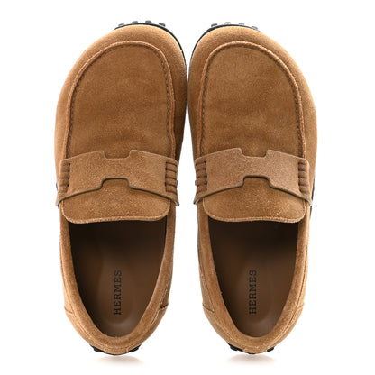 Hermes Suede Calfskin Womens Lazy Loafers 37.5 Brune Fume 2 of 10