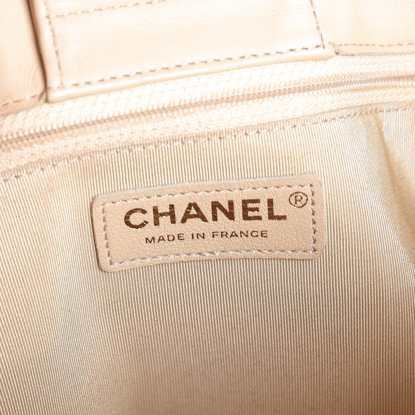 Calfskin Quilted Large CC Shopping Tote Beige