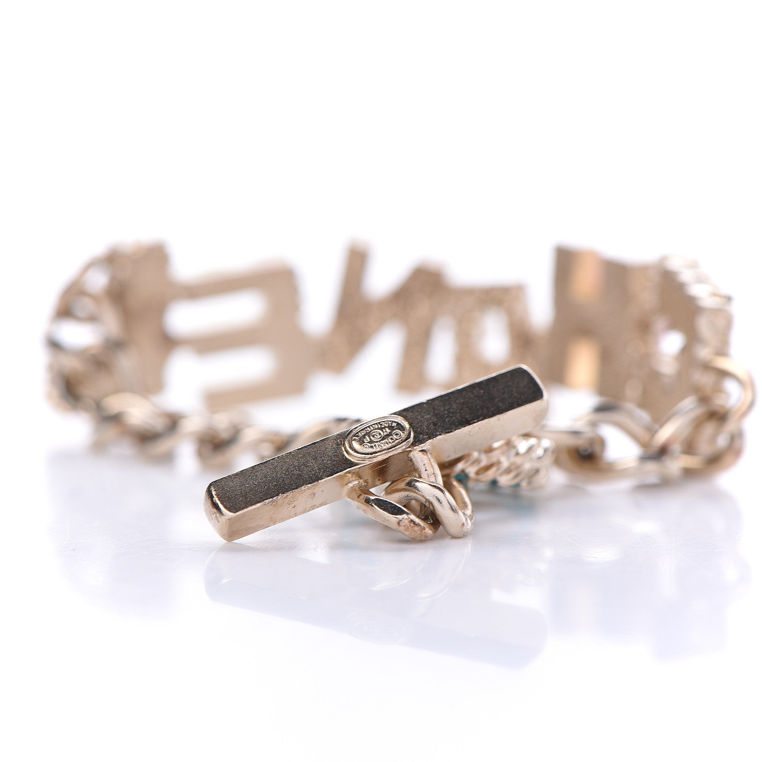 Chanel Metal Strass Enamel Pearl Logo Bracelet Gold Multicolor 5 of 8