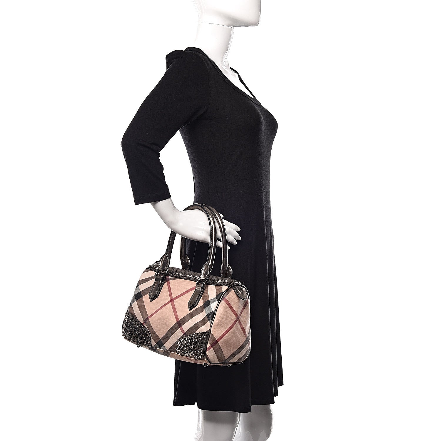 Burberry Patent Supernova Check Studded Stars Chester Bowling Bag Dark Nickel 2 of 10