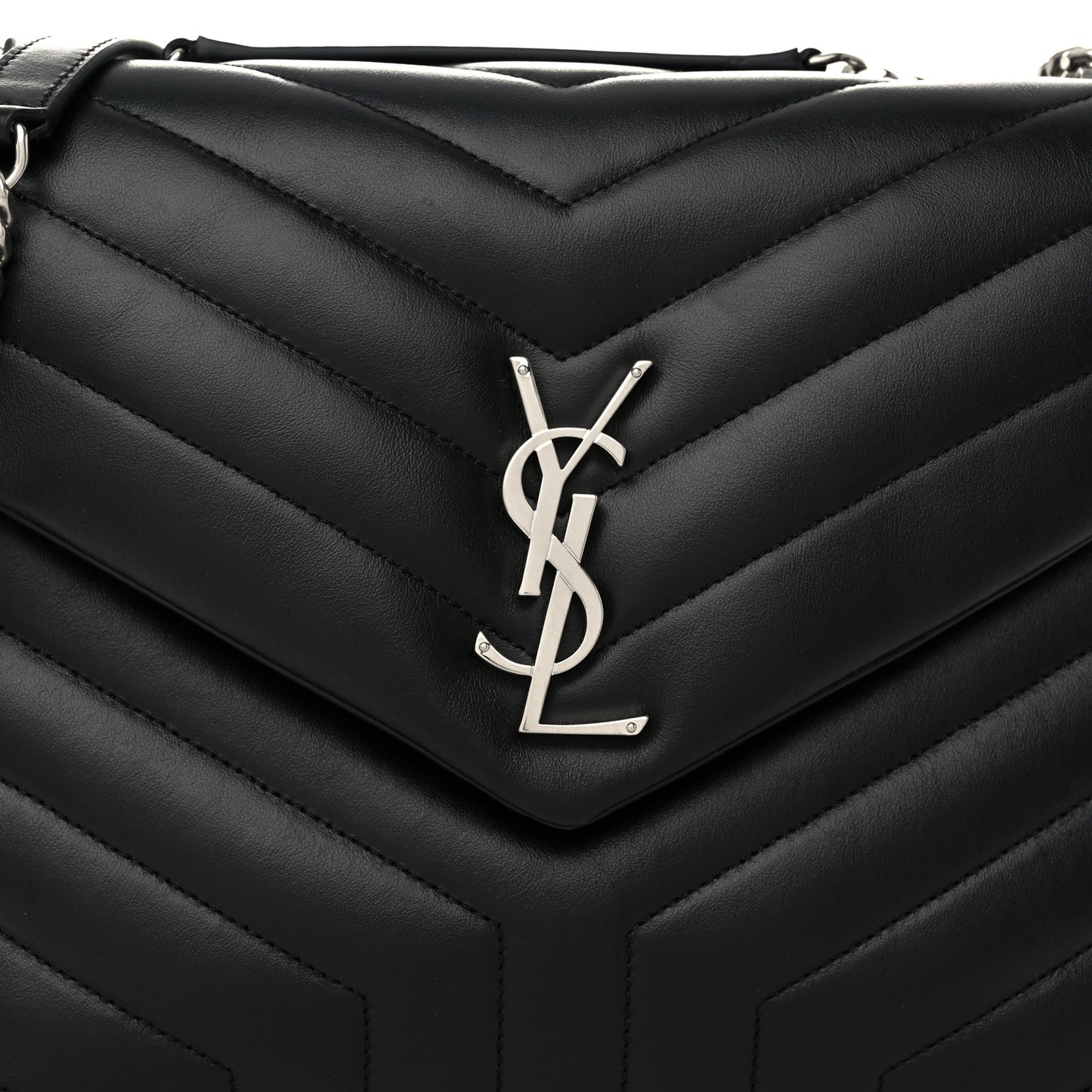 Calfskin Y Quilted Monogram Medium Loulou Chain Satchel Black