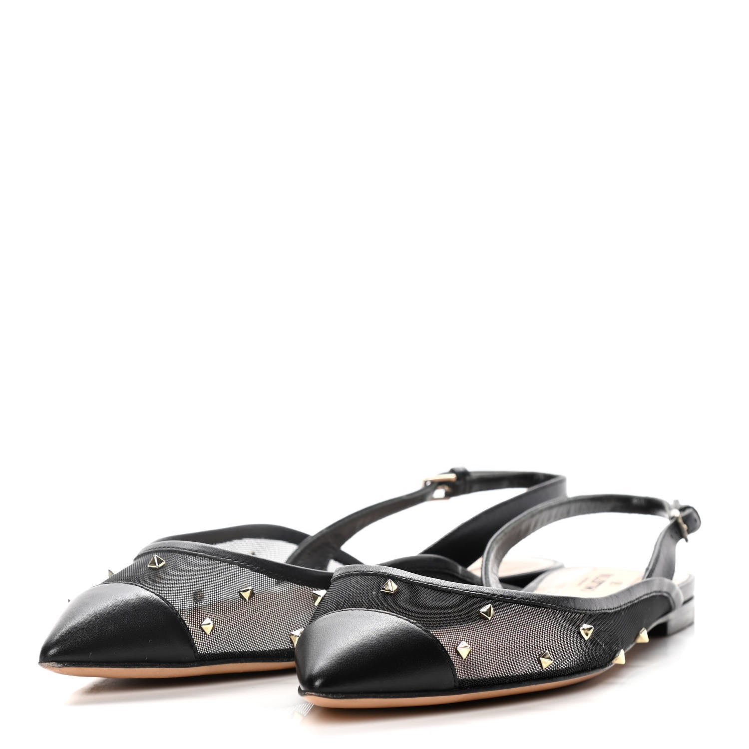 Valentino Garavani Mesh Shining Rockstud Slingback Flats 35.5 Black 3 of 10