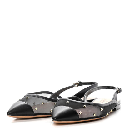 Valentino Garavani Mesh Shining Rockstud Slingback Flats 35.5 Black 3 of 10