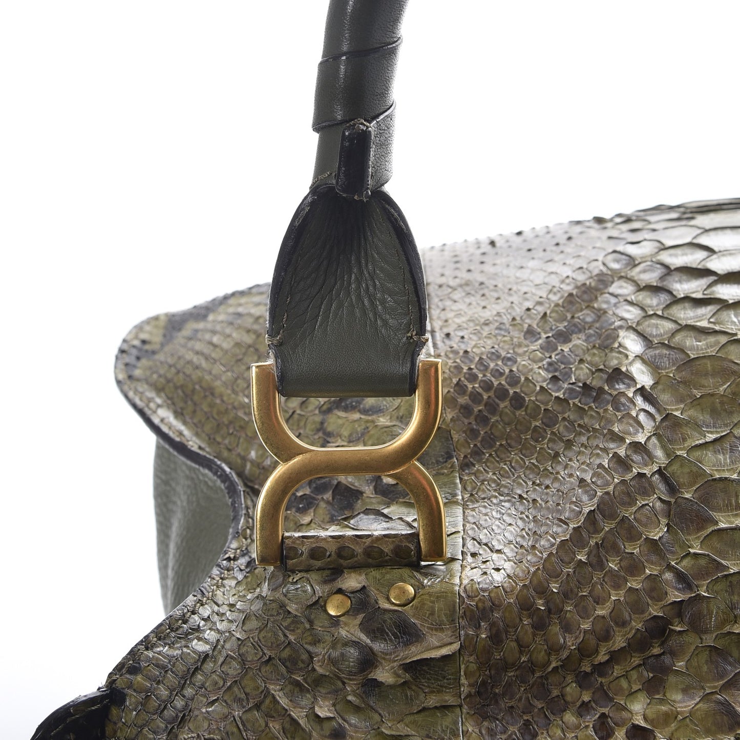 Python Calfskin Medium Marcie Satchel Green