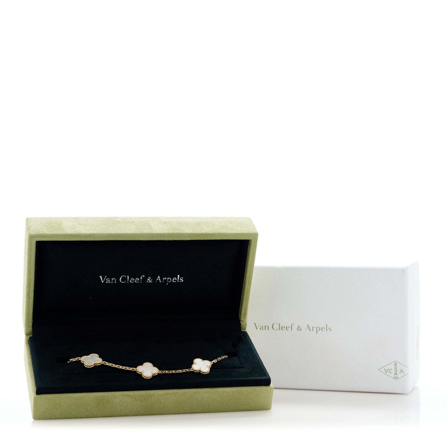 18K Yellow Gold Mother of Pearl 5 Motifs Vintage Alhambra Bracelet