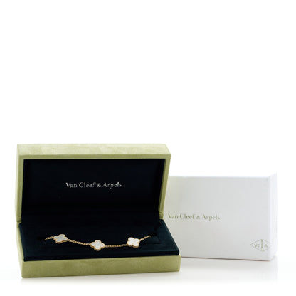 Van Cleef & Arpels 18K Yellow Gold Mother of Pearl 5 Motifs Vintage Alhambra Bracelet 5 of 5