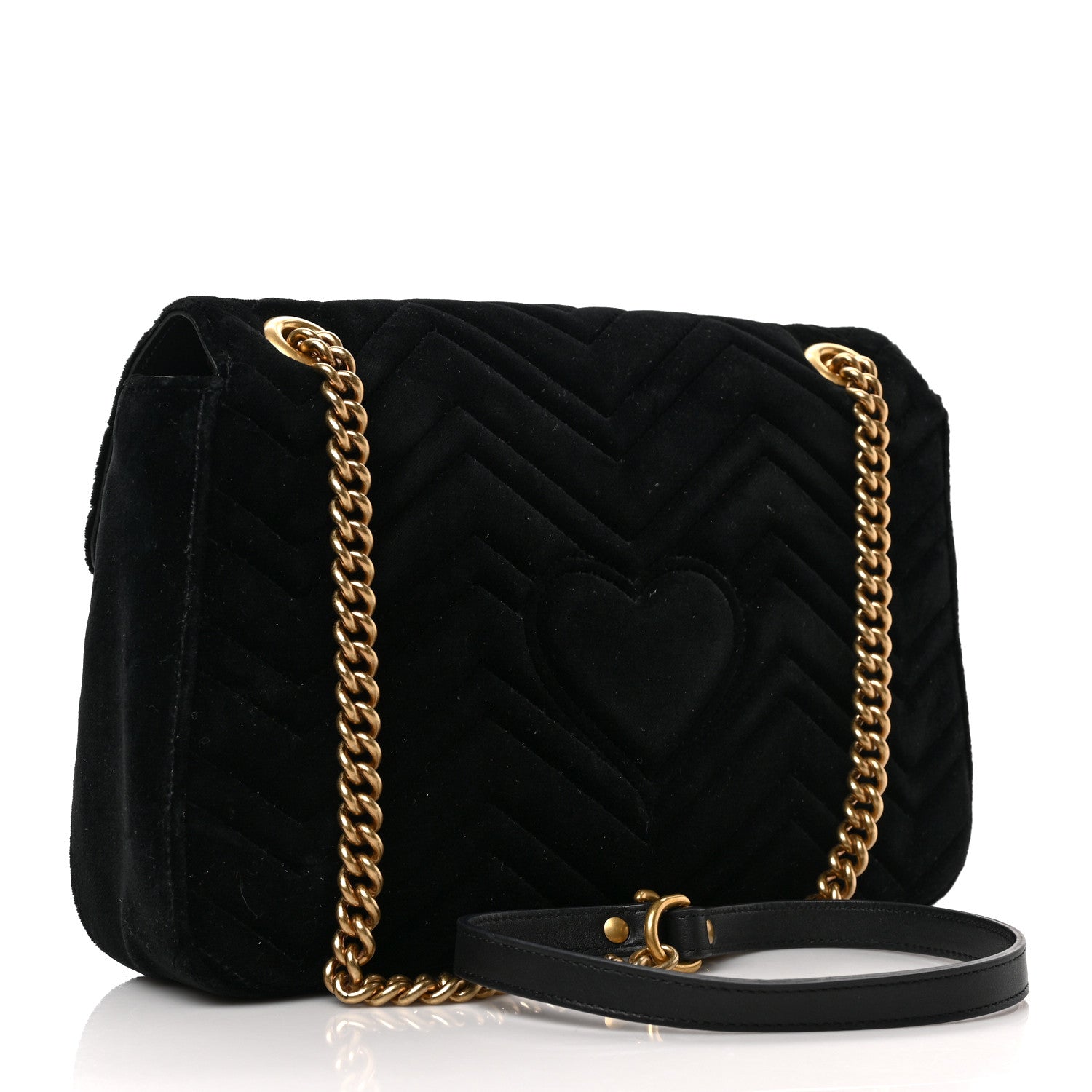 Gucci Velvet Matelasse Loved Embroidered Medium GG Marmont Shoulder Bag Black 3 of 9