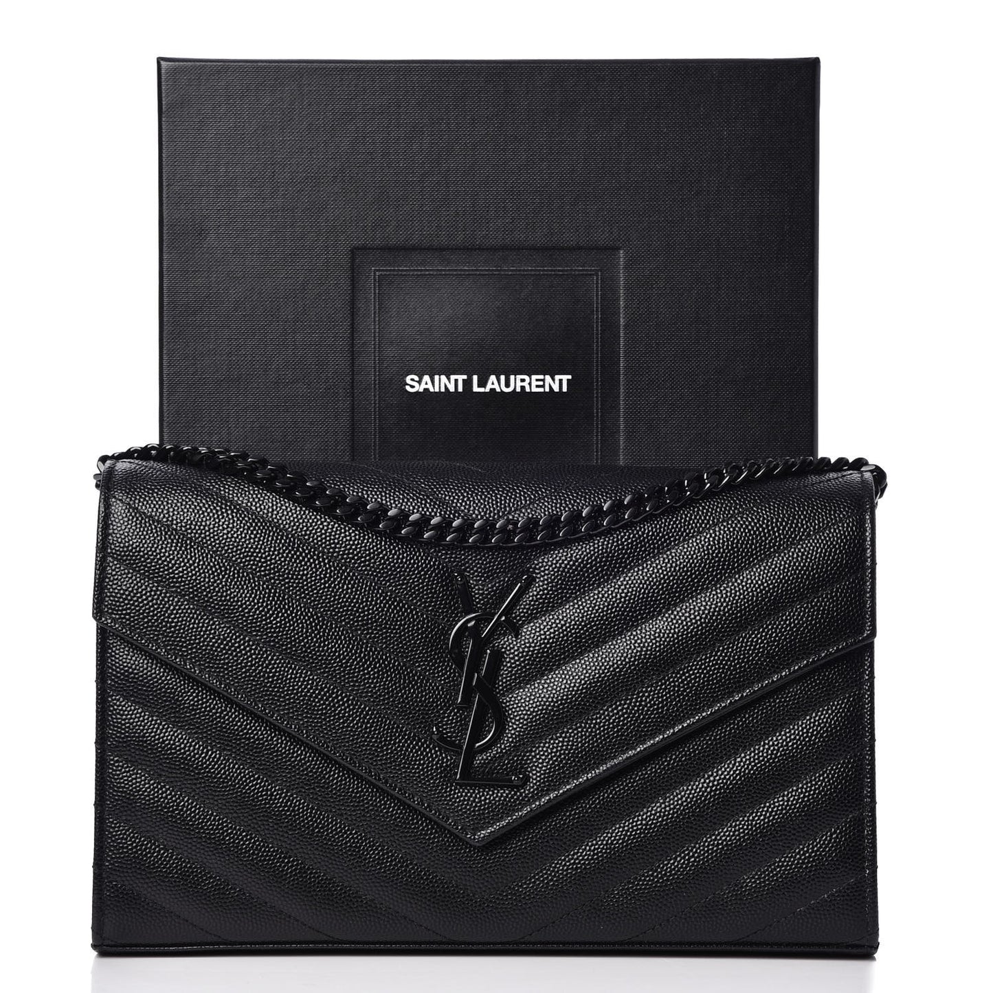 Grain De Poudre Matelasse Chevron Monogram Chain Wallet Black