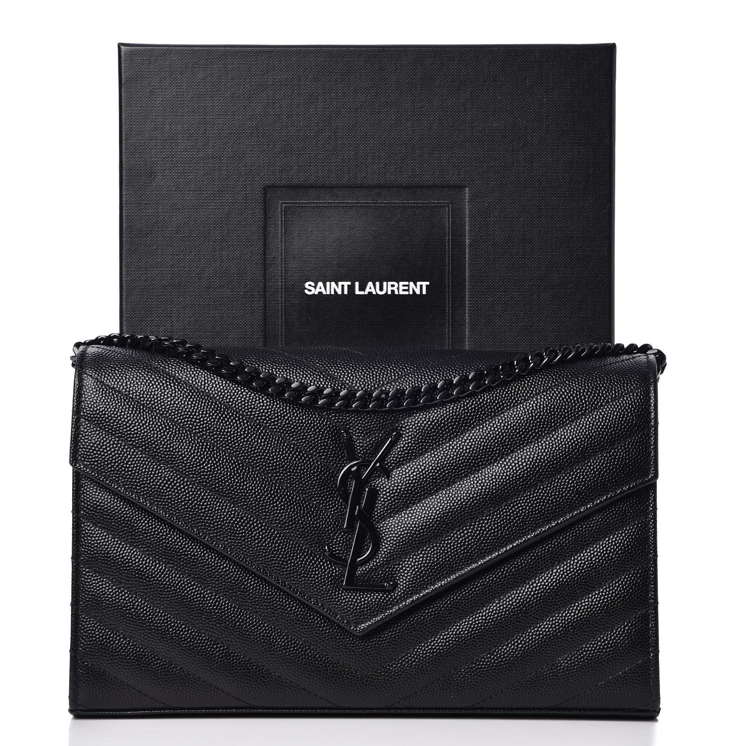 Saint Laurent Grain De Poudre Matelasse Chevron Monogram Chain Wallet Black 8 of 8