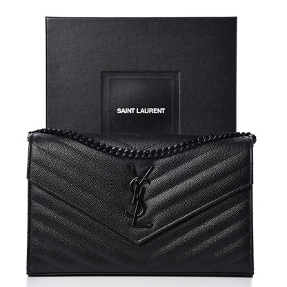 Saint Laurent Grain De Poudre Matelasse Chevron Monogram Chain Wallet Black 8 of 8