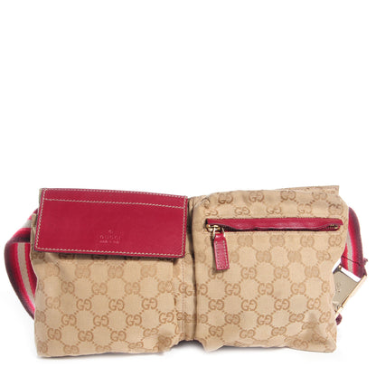 Gucci GG Monogram Web Double Pocket Belt Bag Red 1 of 8