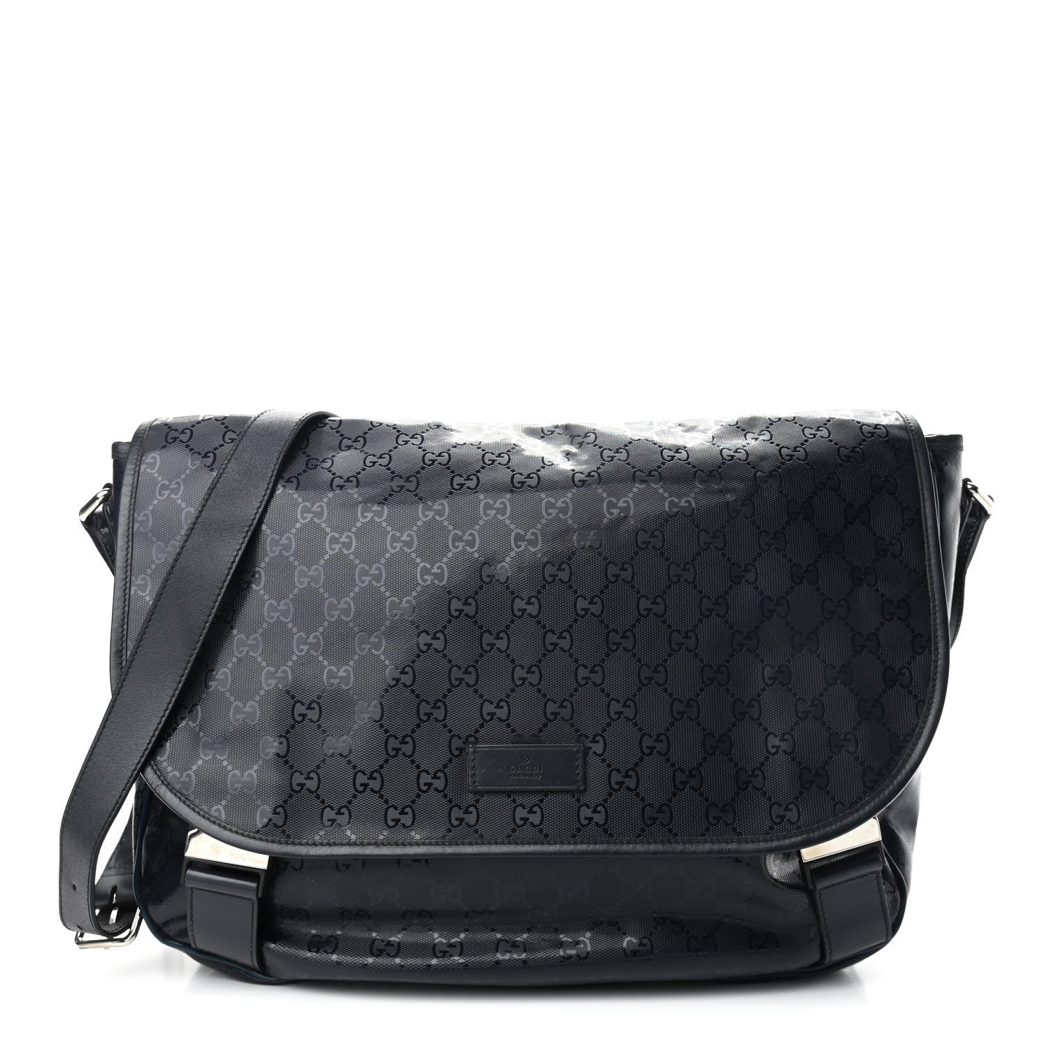 Gucci Imprime Monogram Large Double Buckle Flap Messenger Bag Black 1 of 11