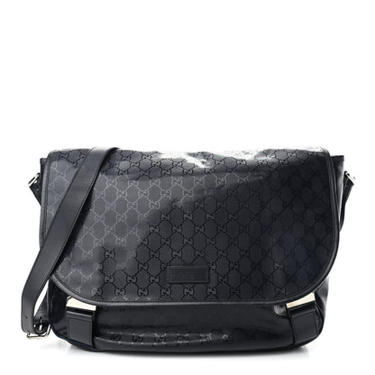 Gucci Imprime Monogram Large Double Buckle Flap Messenger Bag Black 1 of 11