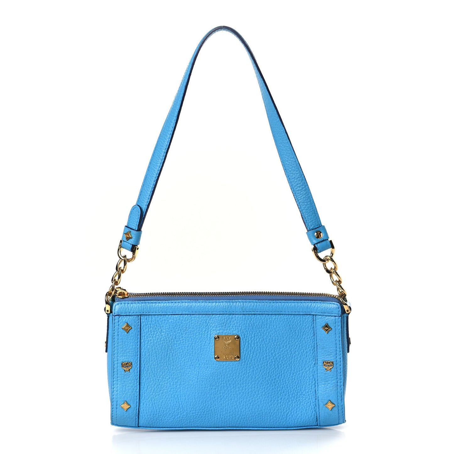 Grained Calfskin Studded Pouch Blue