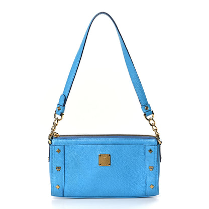 MCM Grained Calfskin Studded Pouch Blue 1 of 9