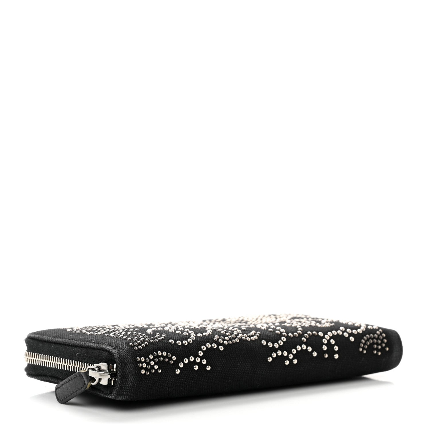 Chanel Canvas Studded CC Gusset Zip Around Wallet Black 4 of 12