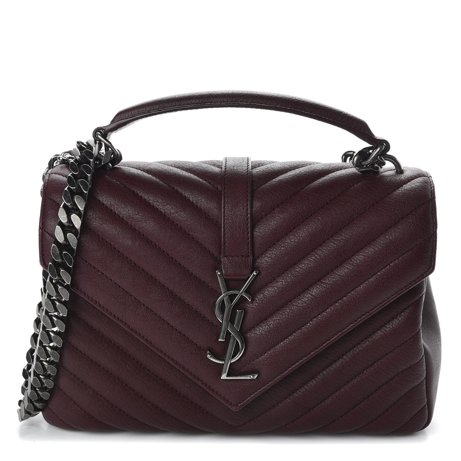 Saint Laurent Sheepskin Matelasse Chevron Monogram Medium College Bag Rouge Legion 1 of 10