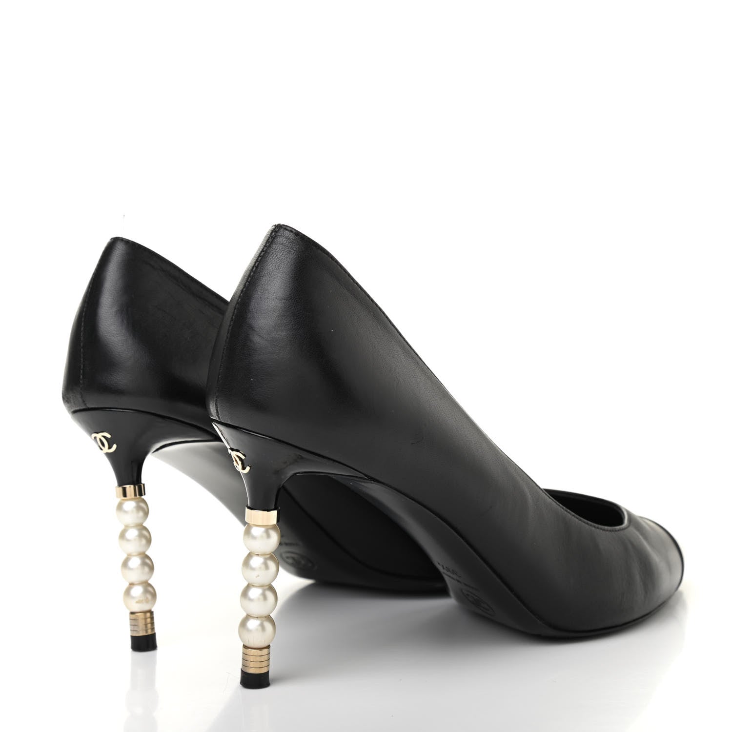 Chanel Patent Lambskin Cap Toe Pearl Pumps 39.5 Black 4 of 14