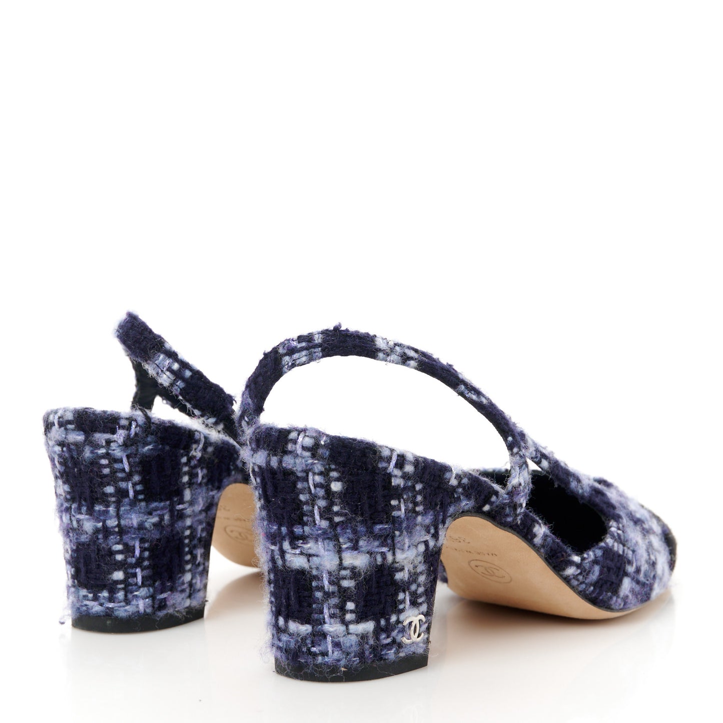 Tweed Cap Toe CC Slingback Pumps 36.5 Navy Blue Black
