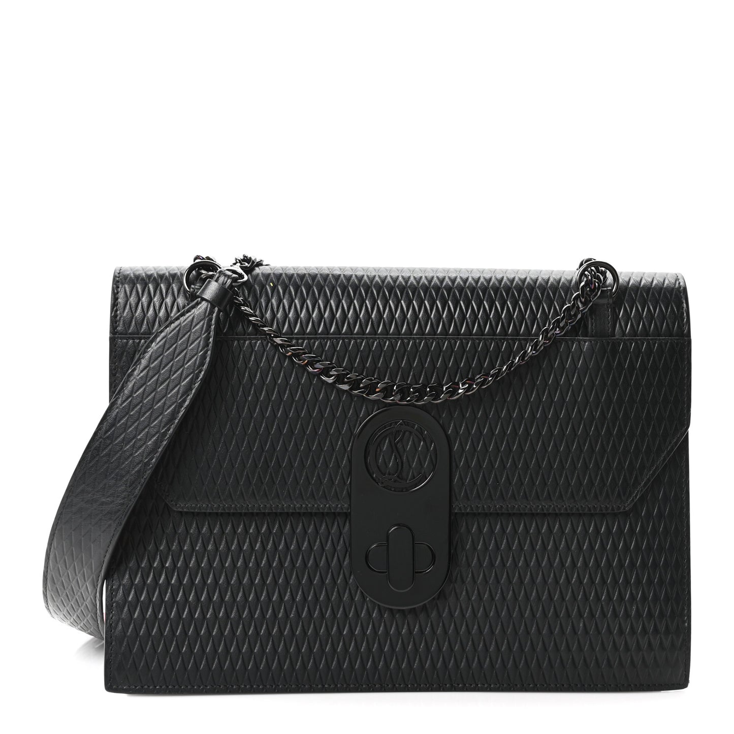 Calfskin Diamond Embossed Extra Large Elisa Shoulder Bag Black