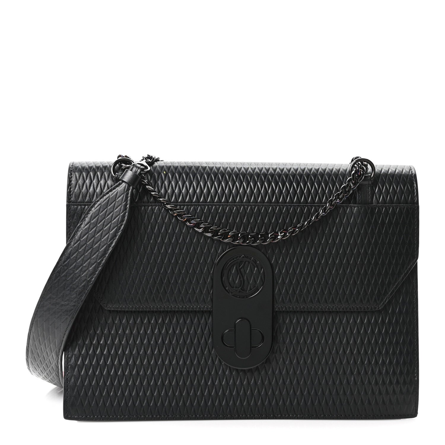 Christian Louboutin Calfskin Diamond Embossed Extra Large Elisa Shoulder Bag Black 1 of 10