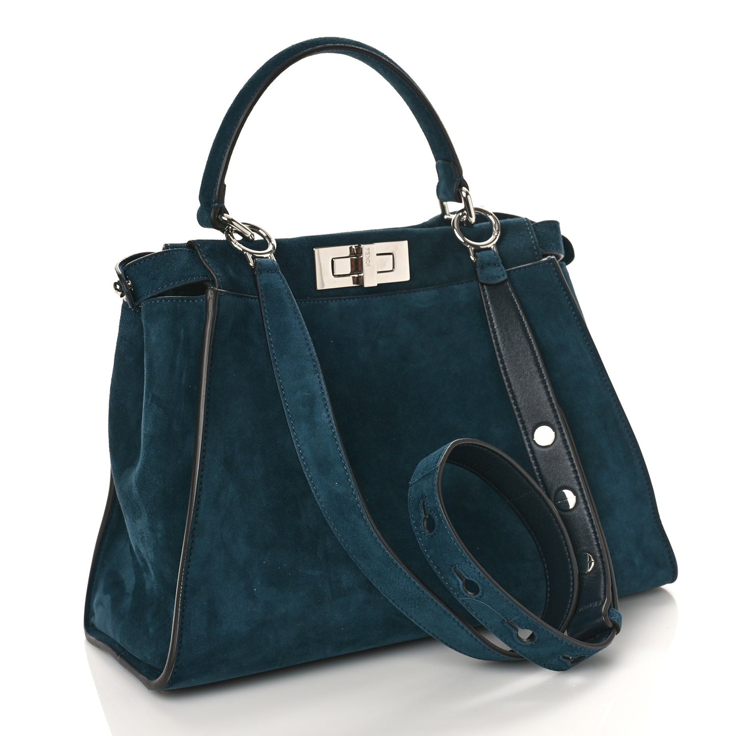 Chamois Karung Shiny Nappa Medium 3 Pocket Peekaboo Iconic Satchel Cobalto Petrolio