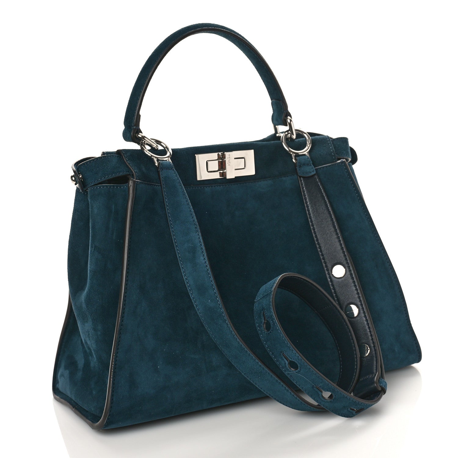 Fendi Chamois Karung Shiny Nappa Medium 3 Pocket Peekaboo Iconic Satchel Cobalto Petrolio 3 of 9