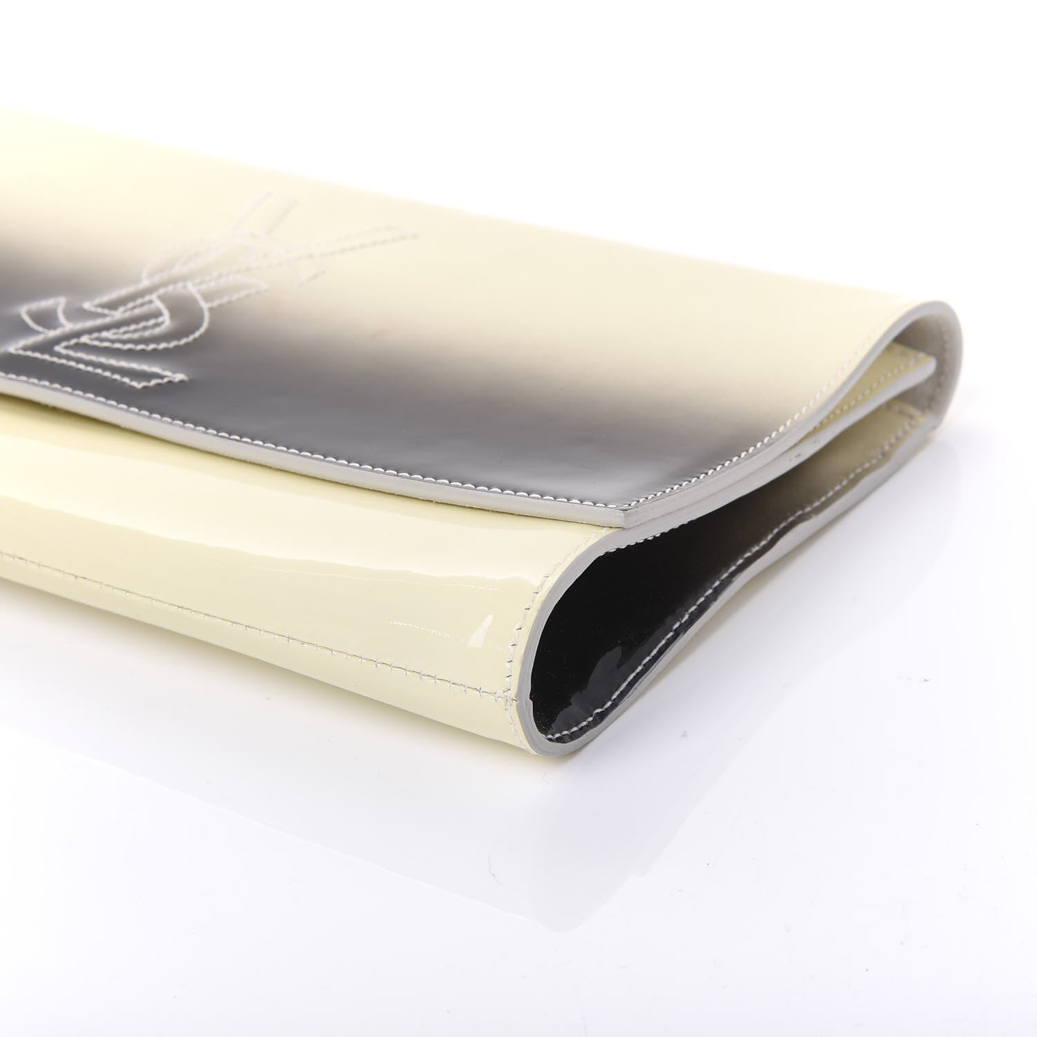 Saint Laurent Patent Calfskin Ombre Monogram Large Belle De Jour Clutch Ivory Black 6 of 9