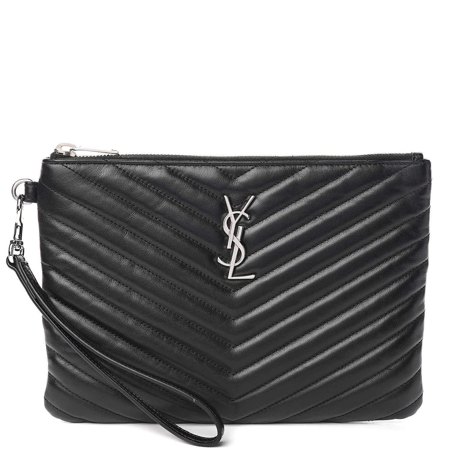 Saint Laurent Calfskin Matelasse Chevron Monogram A5 Wristlet Black 1 of 7