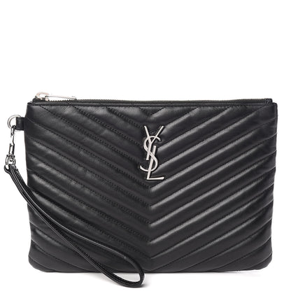 Saint Laurent Calfskin Matelasse Chevron Monogram A5 Wristlet Black 1 of 7