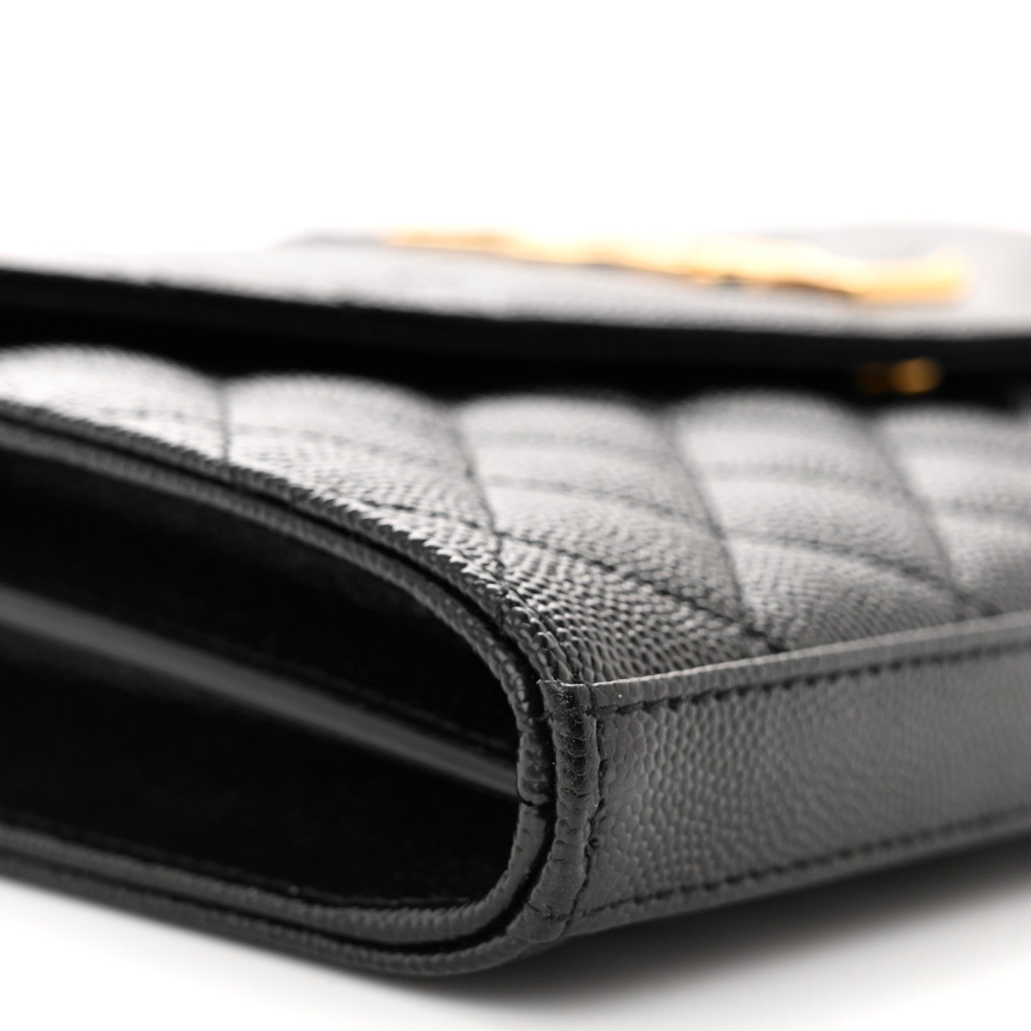 Saint Laurent Grain De Poudre Mixed Matelasse Triquilt Monogram Chain Wallet Black 9 of 11