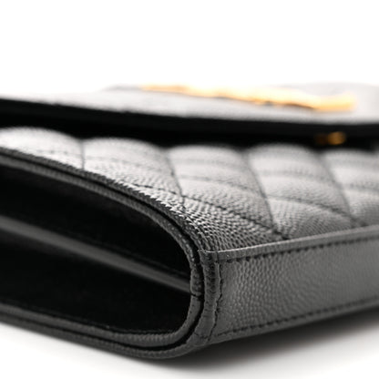 Saint Laurent Grain De Poudre Mixed Matelasse Triquilt Monogram Chain Wallet Black 9 of 11