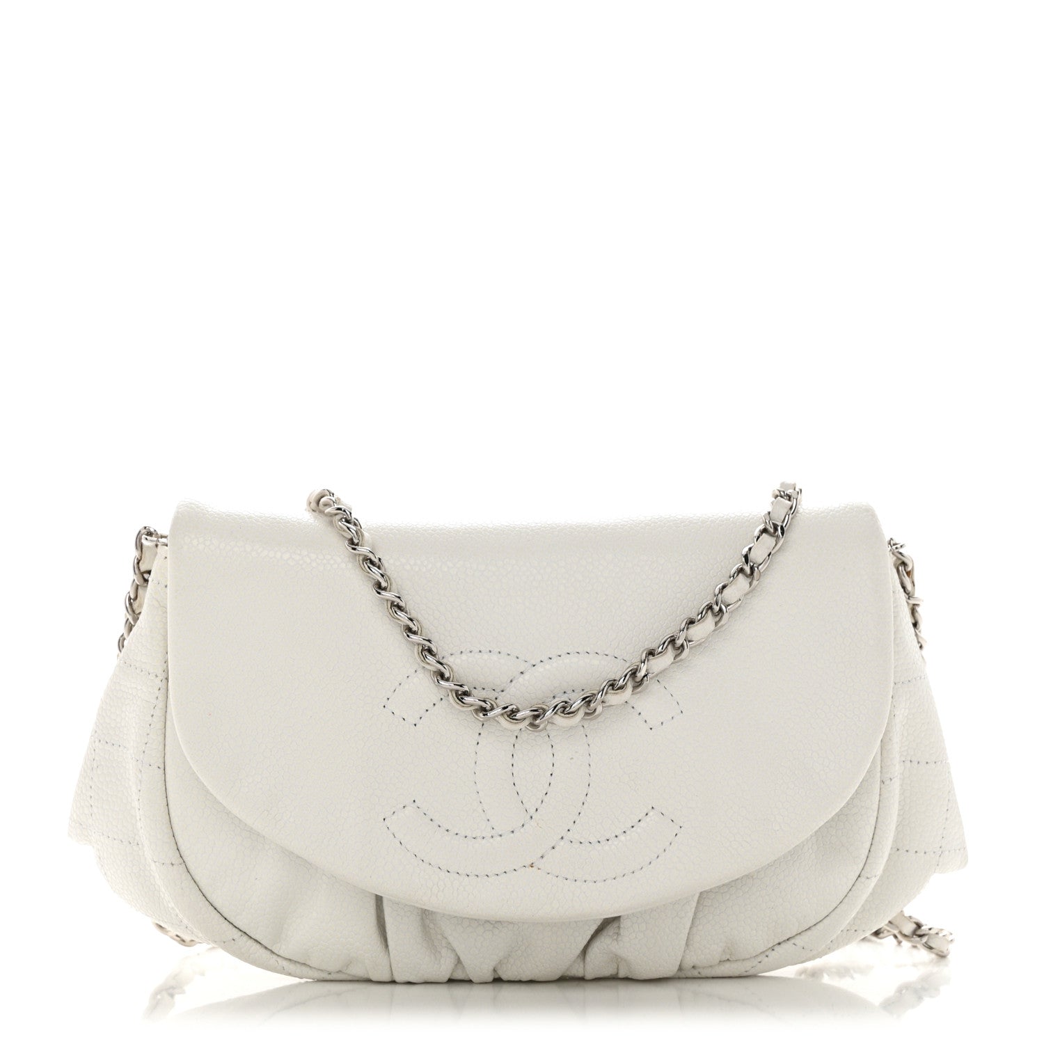 Chanel Caviar Half Moon Wallet On Chain WOC White 1 of 11