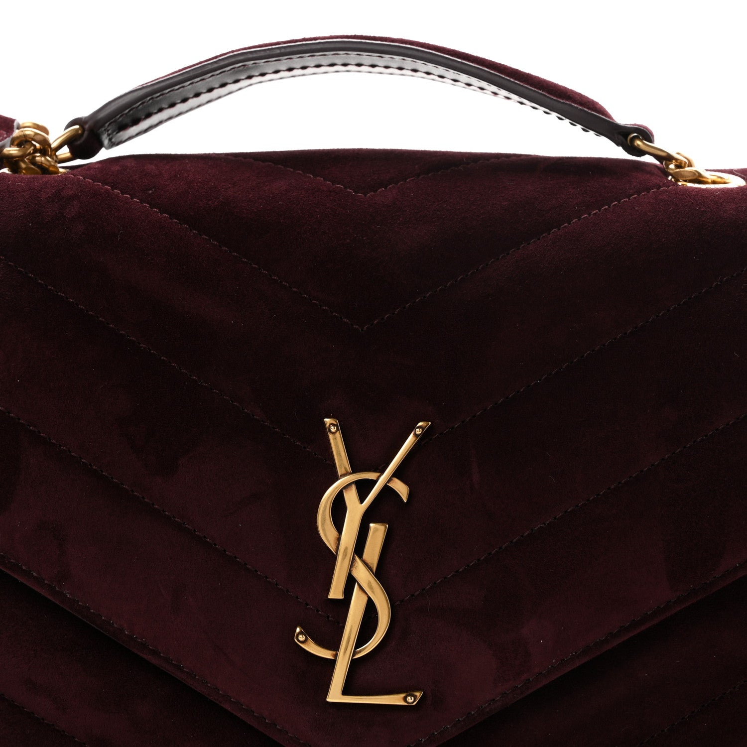 Saint Laurent Suede Chevron Quilted Medium LouLou Smoky Burgundy 9 of 12