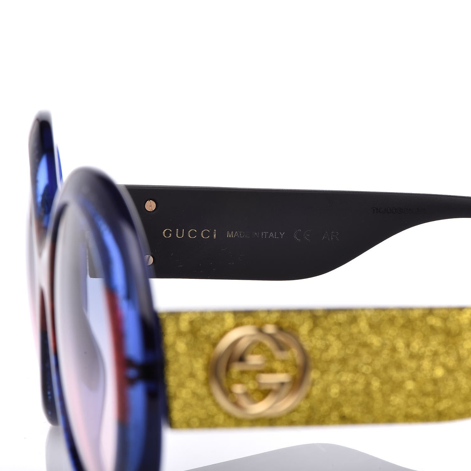 Gucci Glitter Acetate Round GG0101S Sunglasses Blue Multi 5 of 8