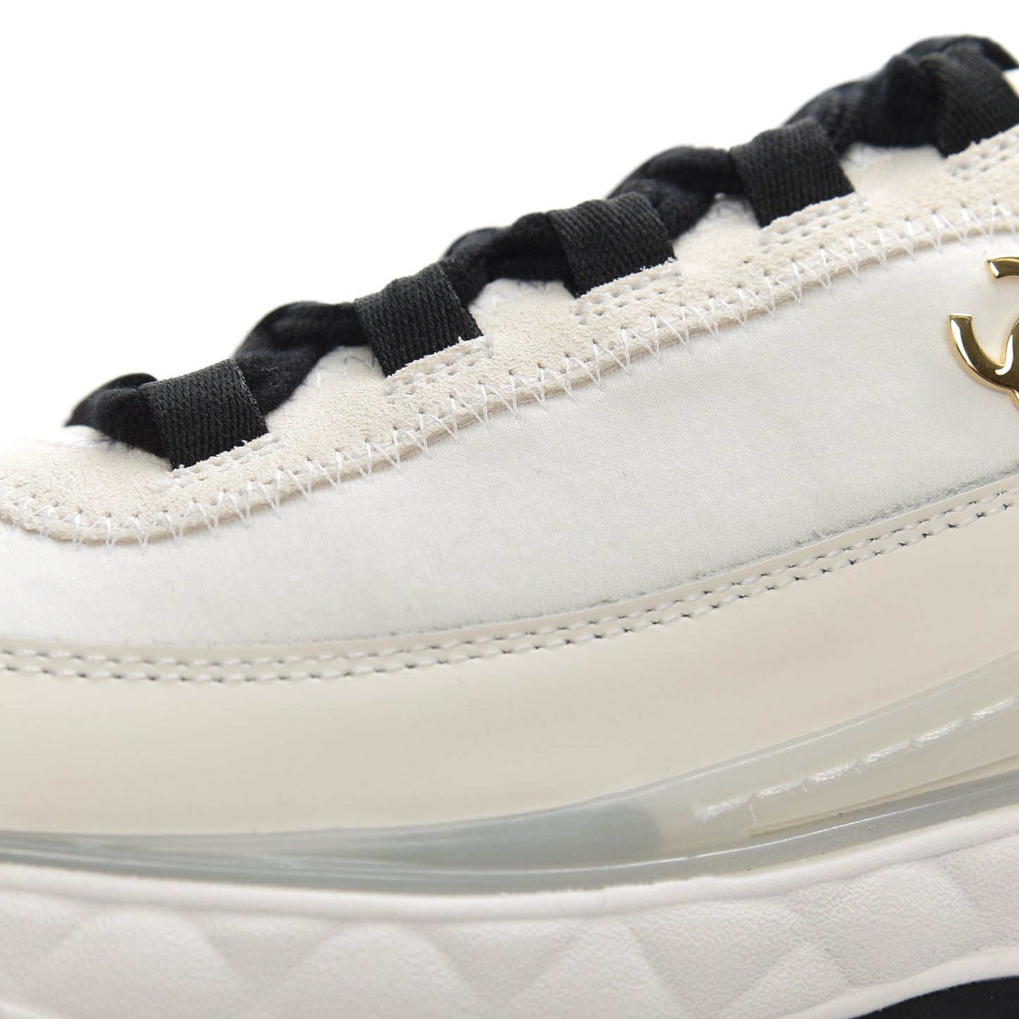 Velvet Calfskin Mixed Fibers CC Sneakers 35.5 Ivory Black