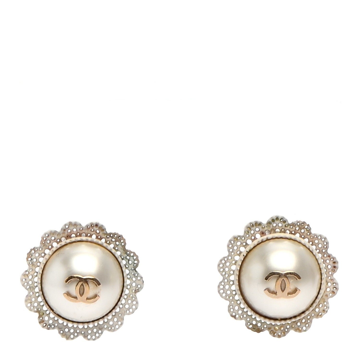 Chanel Pearl CC Round Earrings Light Gold 1 of 5