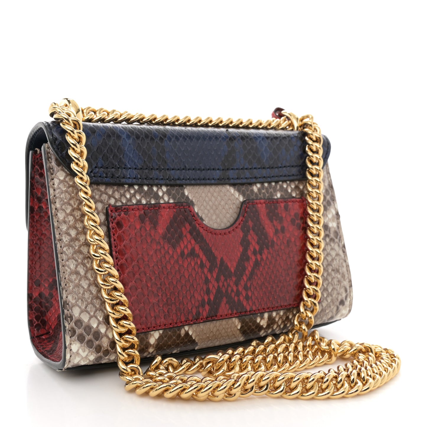 Snakeskin Small Padlock Shoulder Bag Natural Navy Red