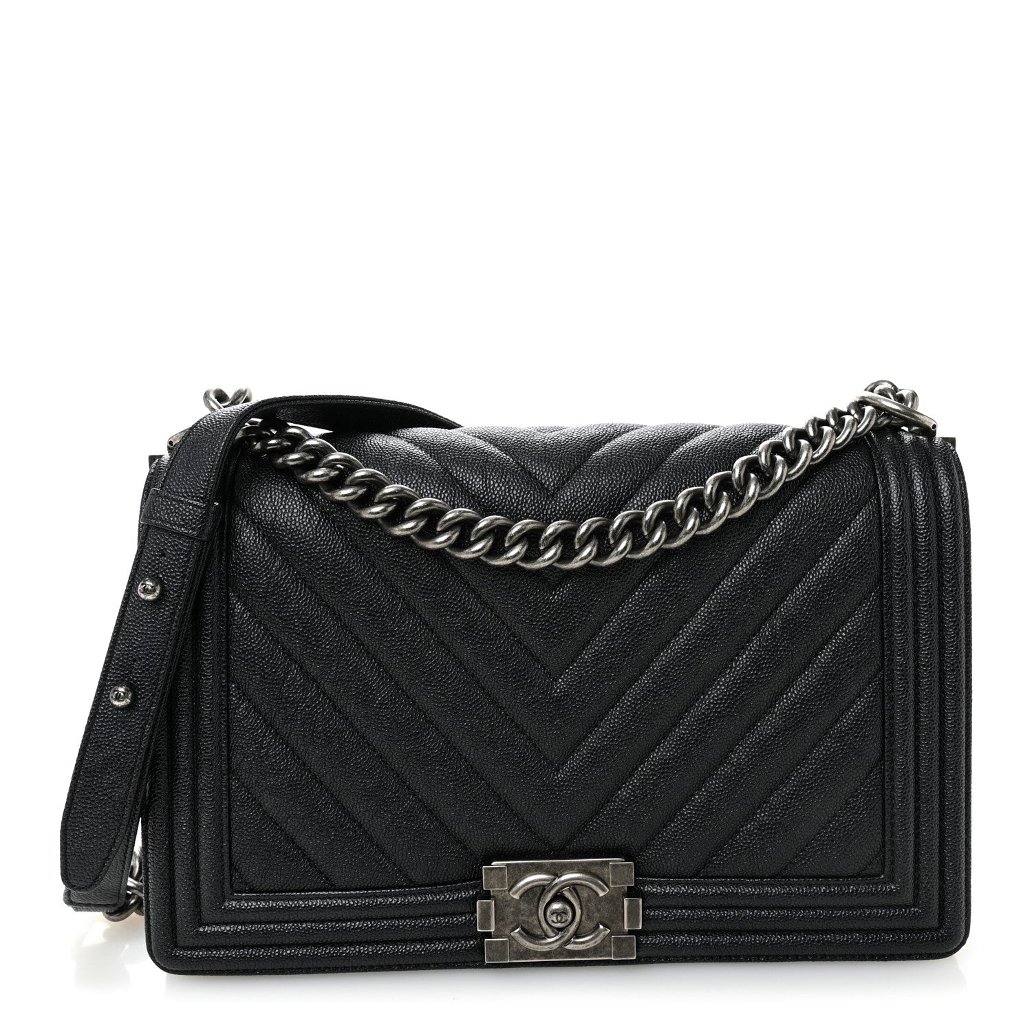 Chanel Caviar Chevron Quilted New Medium Boy Flap Dark Navy Blue 1 of 10