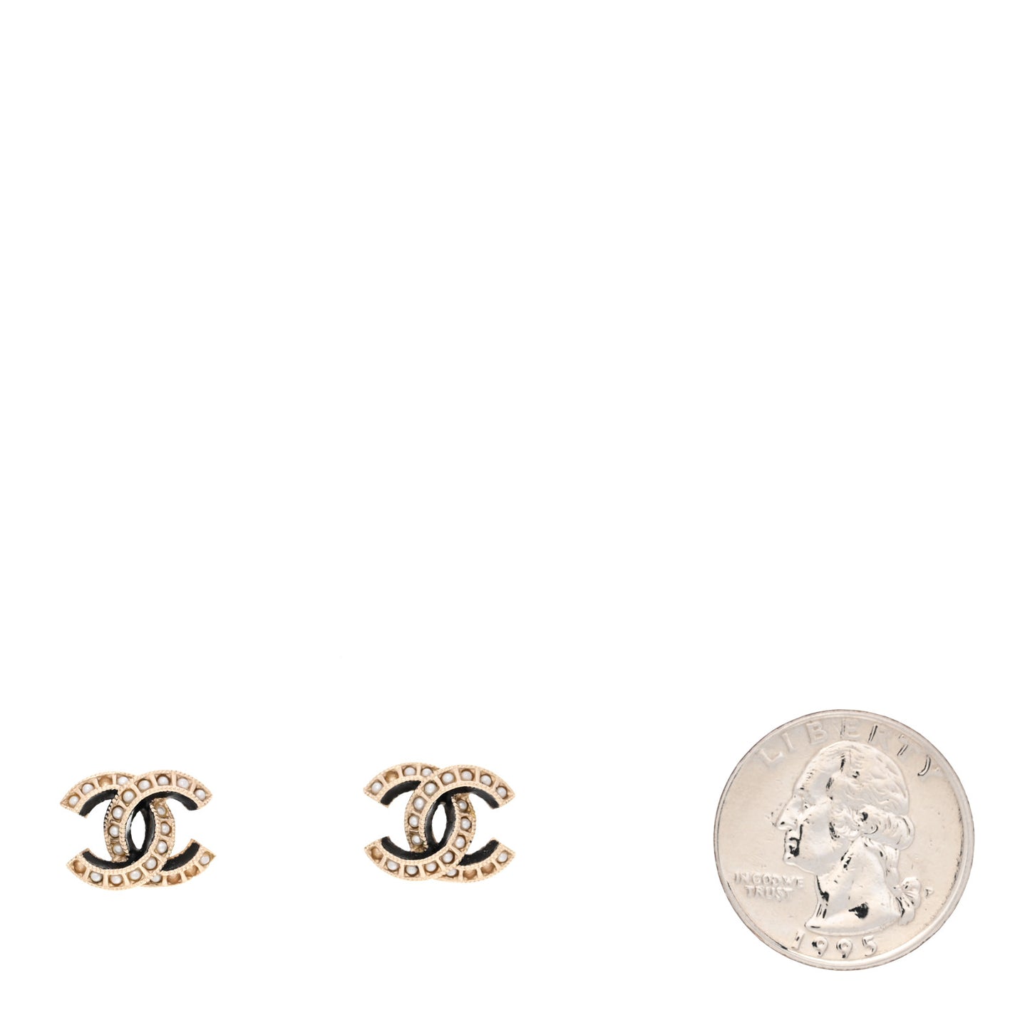Metal Pearl Enamel CC Earrings Gold Black