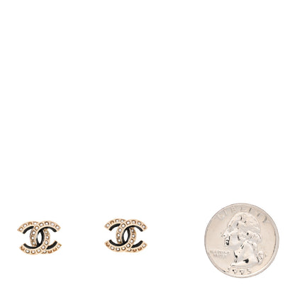 Chanel Metal Pearl Enamel CC Earrings Gold Black 2 of 5