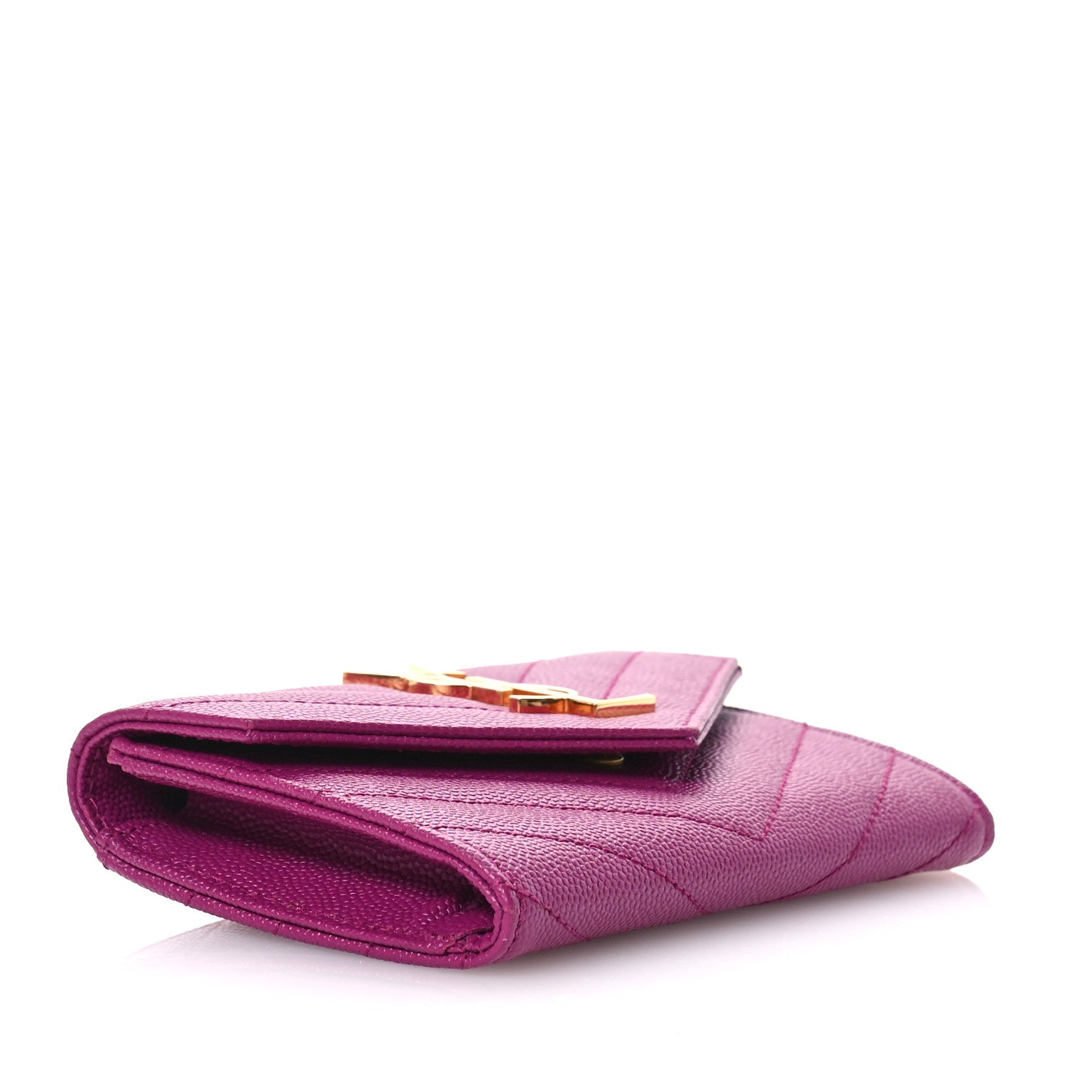 Saint Laurent Grain De Poudre Matelasse Chevron Small Monogram Envelope Wallet Dark Grape 4 of 7