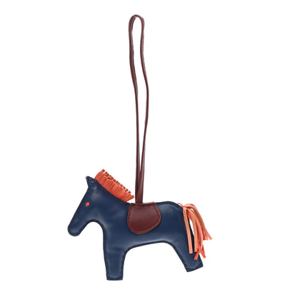 Hermes Milo Lambskin Grigri Rodeo Horse Bag Charm MM Bleu de Malte Rouge H Peony 1 of 4