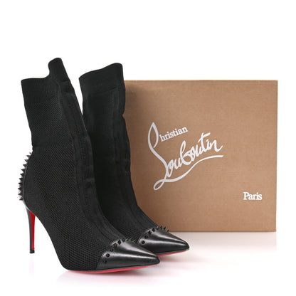 Christian Louboutin Shiny Nappa Maille Tricot Dovi Dova 85 Spiked Ankle Sock Boots 37 Black 8 of 8